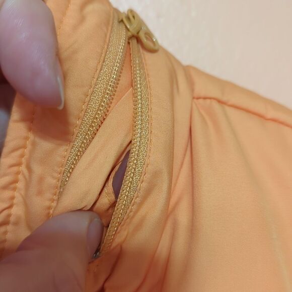 Talbots puffer goose down hooded orange vest S NWT - Picture 6 of 10